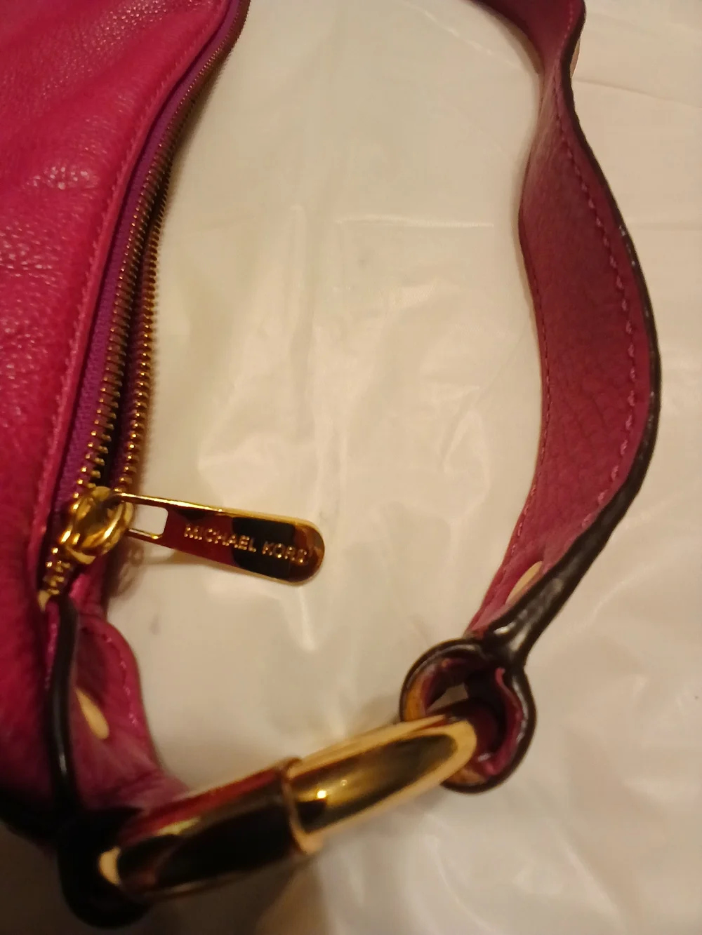 Michael Kors Hot Pink Pebbled Leather Hobo with Gold Hardware